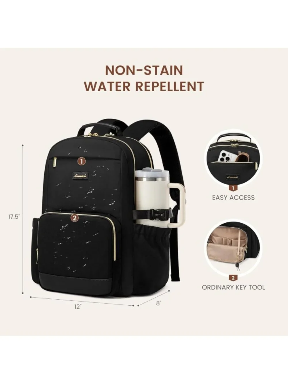 Stylish Waterproof Laptop Backpack for Women, 15.6